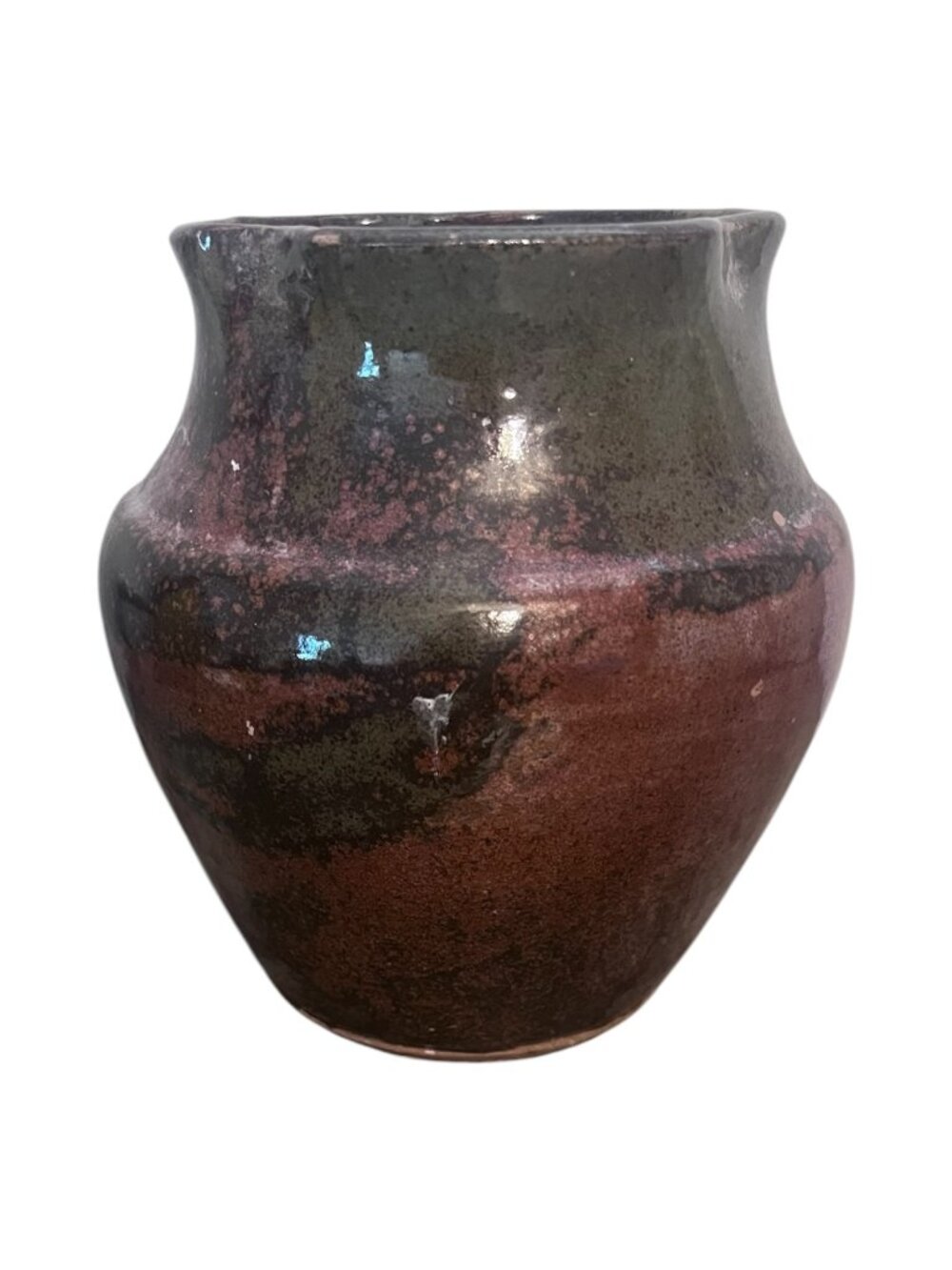 Handmade Conatser Studio Pottery Vase Wavy Rim Oxblood Tenmoku Glaze 7 Inch 2002